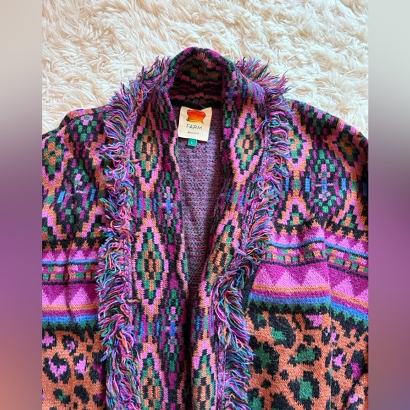 FARM Rio Multicolor Fringe Knit Cardigan - Pink Green Purple Black - Picture 2 of 7